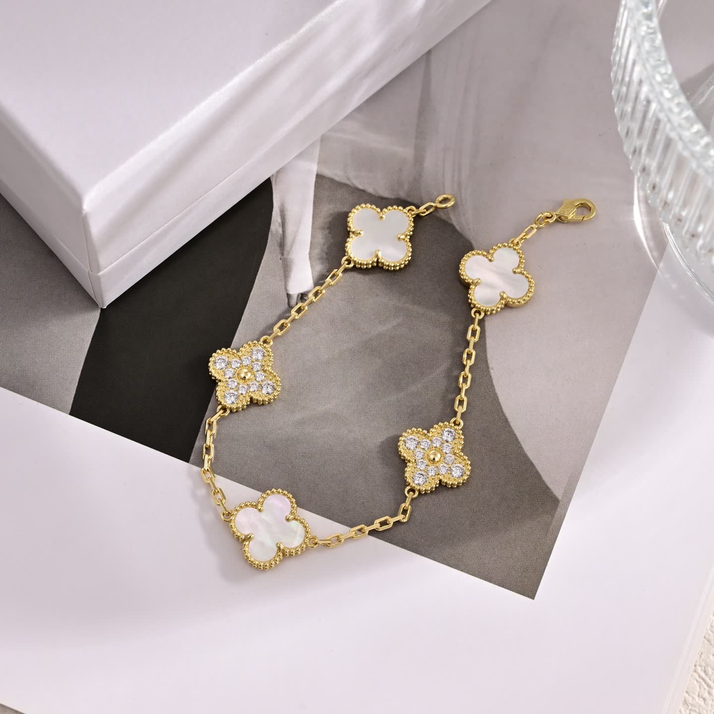 Van Cleef & Arpels Alhambra Gold Bracelet with Mother-of-Pearl and Diamonds